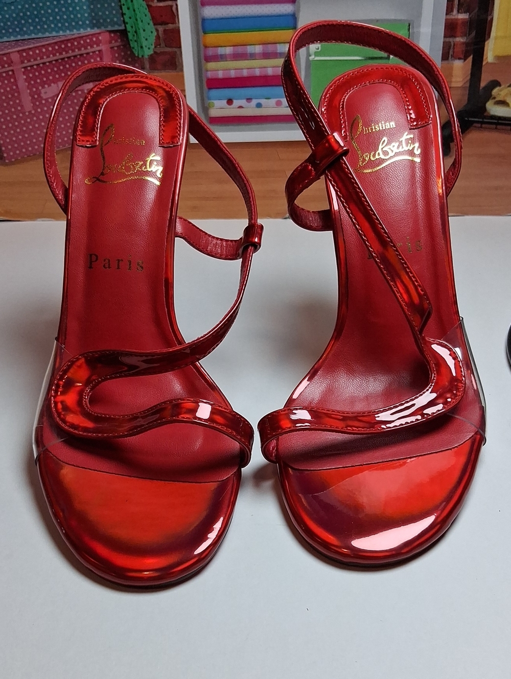 Christian Louboutin Shiny Red Patent Strappy Sandals